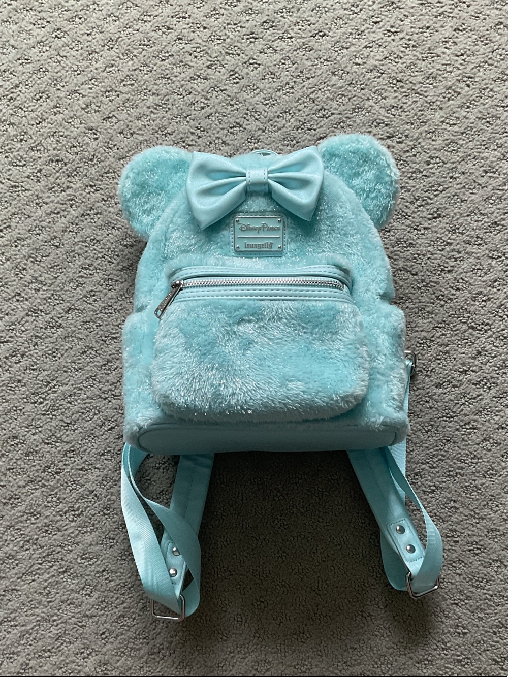 Loungefly Mint Plush Bear-Ear Kids Mini Backpack with Bow - Picture 1 of 8